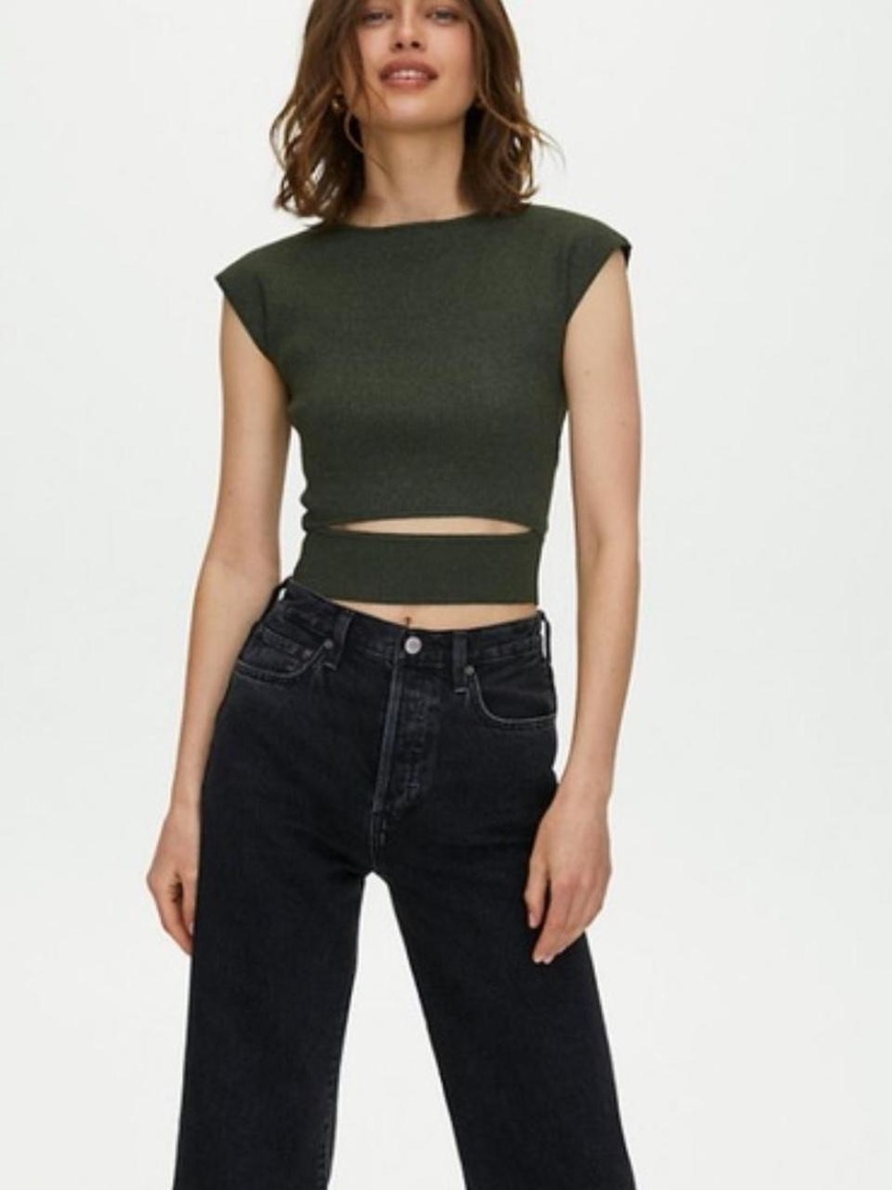 Aritzia Wilfred Cut Out Ribbed Knit Shirt Grey Size Small